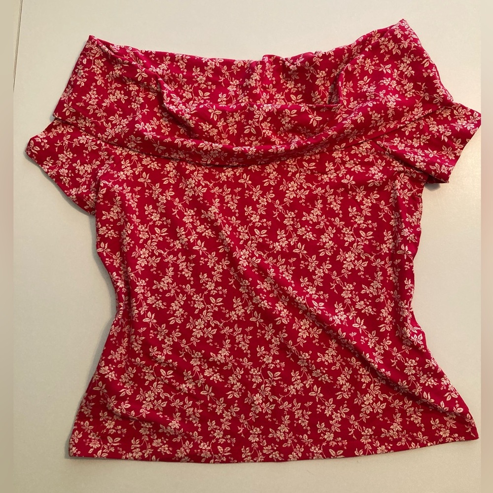 Ralph Lauren Red Floral Off-Shoulder Top